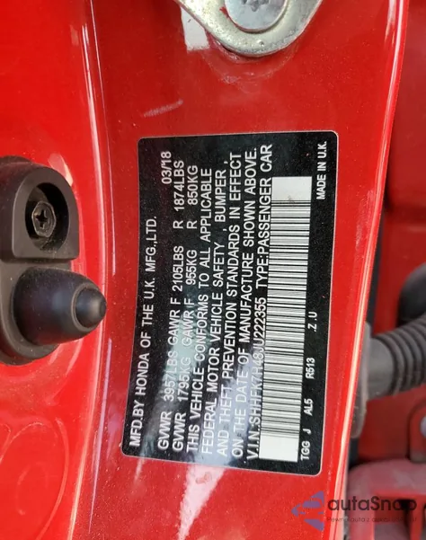 2018 Honda Civic Sport from USA, damaged, VIN SHHFK7H48JU222355